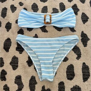 Blue and White Striped Bikini Set